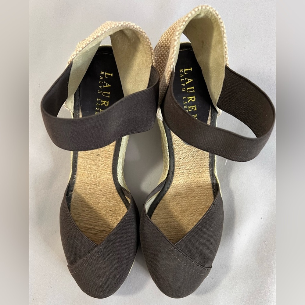 Ralph Lauren Charla Ankle Strap Espadrille Wedge Sandals Brown Women’s‎ Size 8B